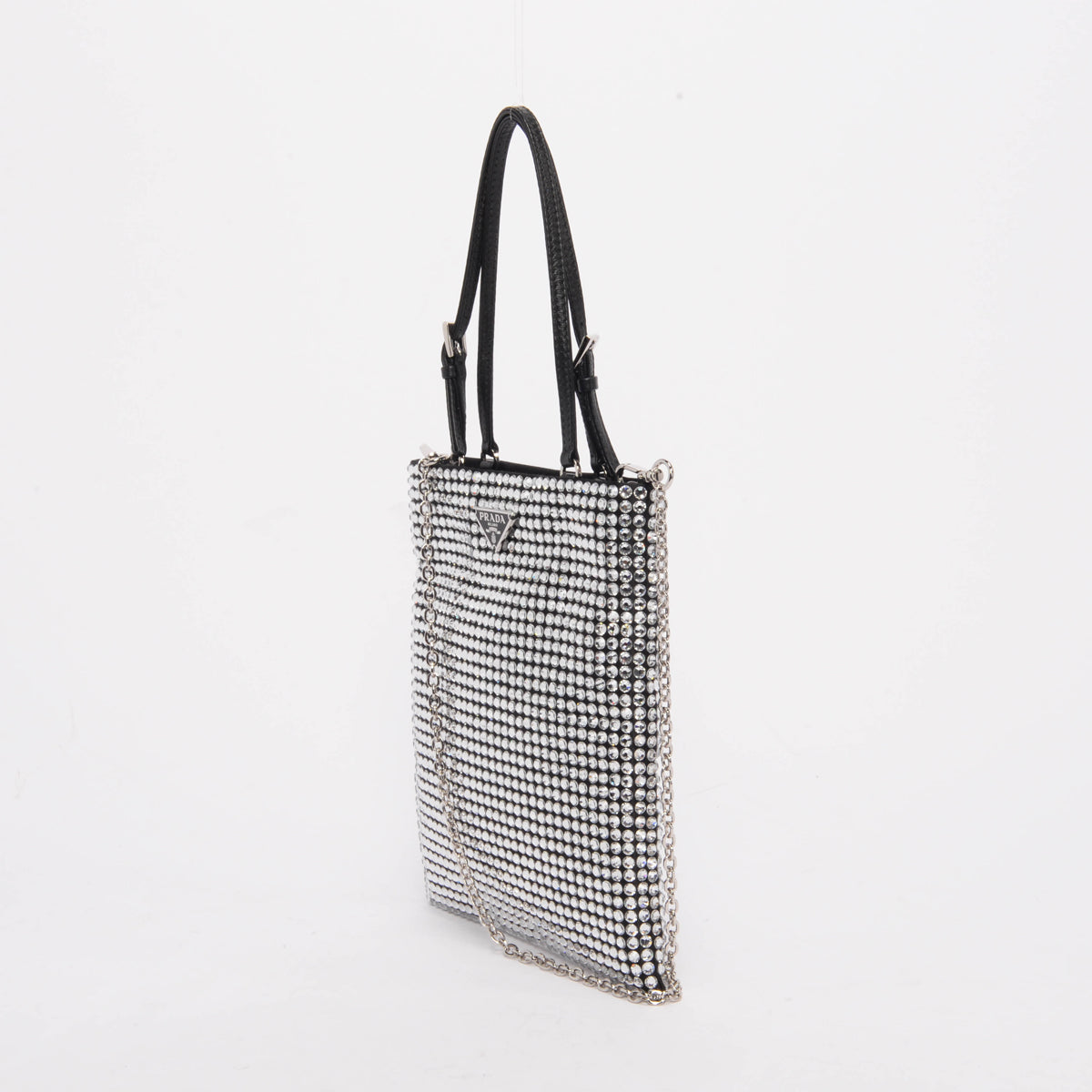 Prada Crystal Tote Bag Satin Black Mini
