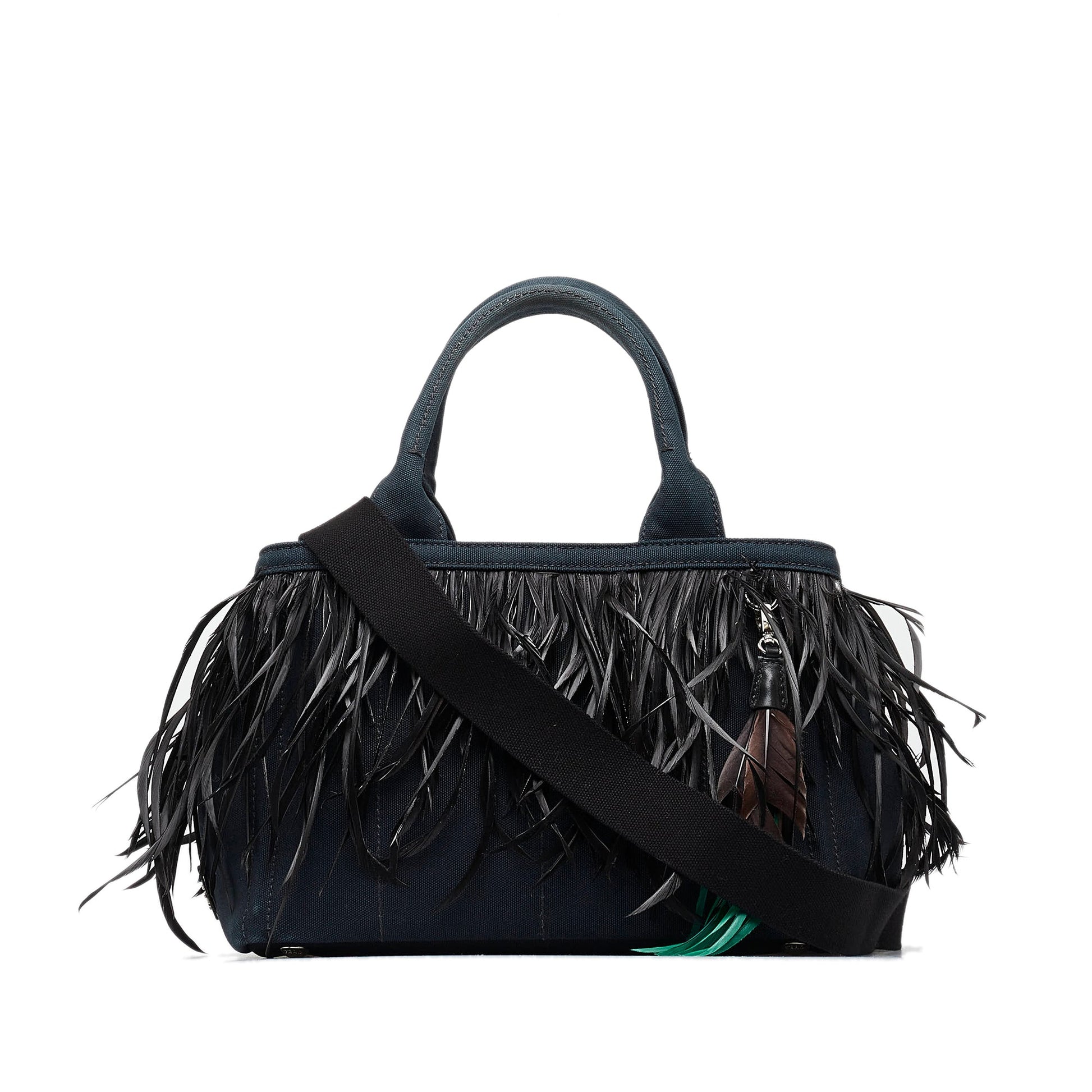 Prada Canapa Convertible And Feather Tote Satchel Canvas Mini Satchel Bag