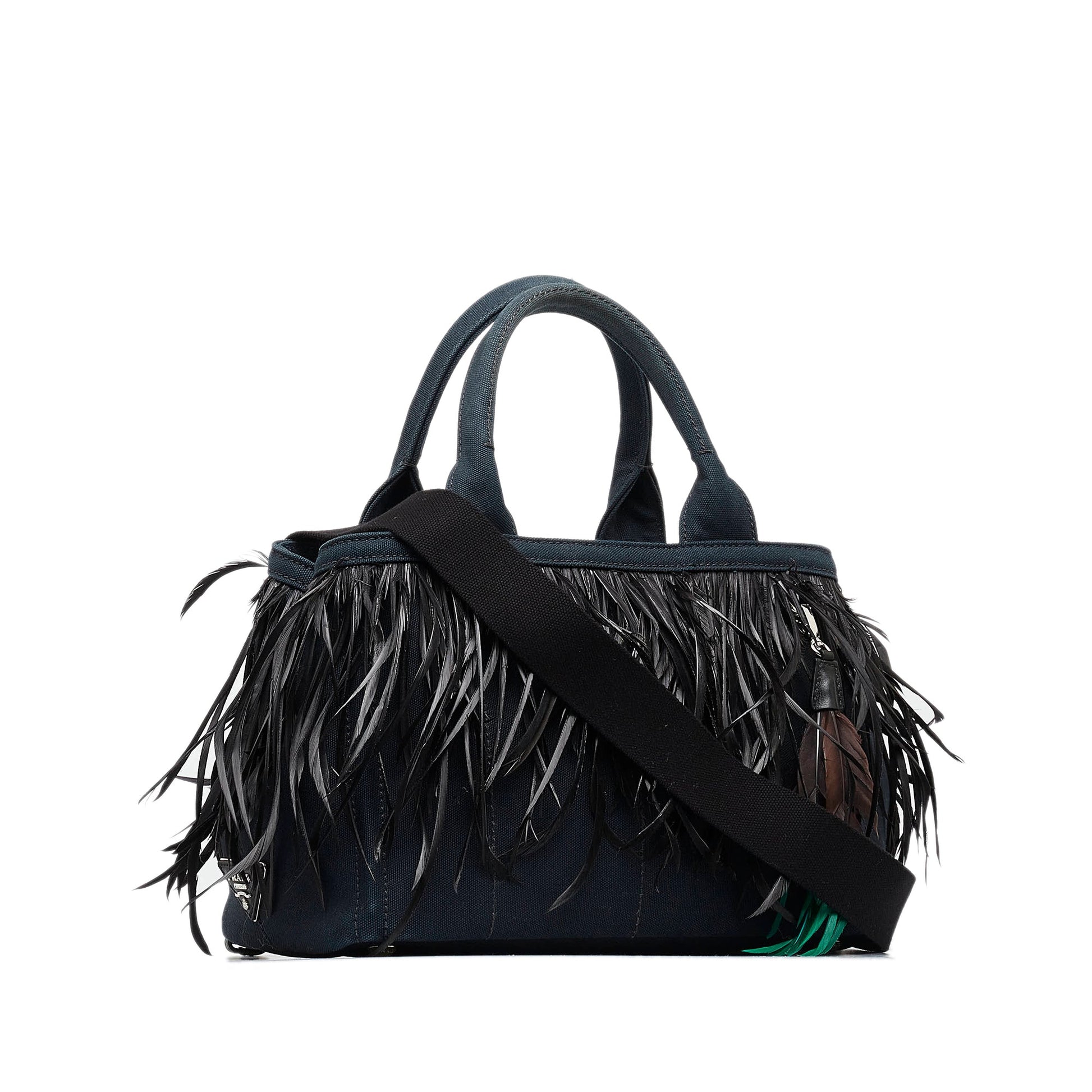 Prada Canapa Convertible And Feather Tote Satchel Canvas Mini Satchel Bag