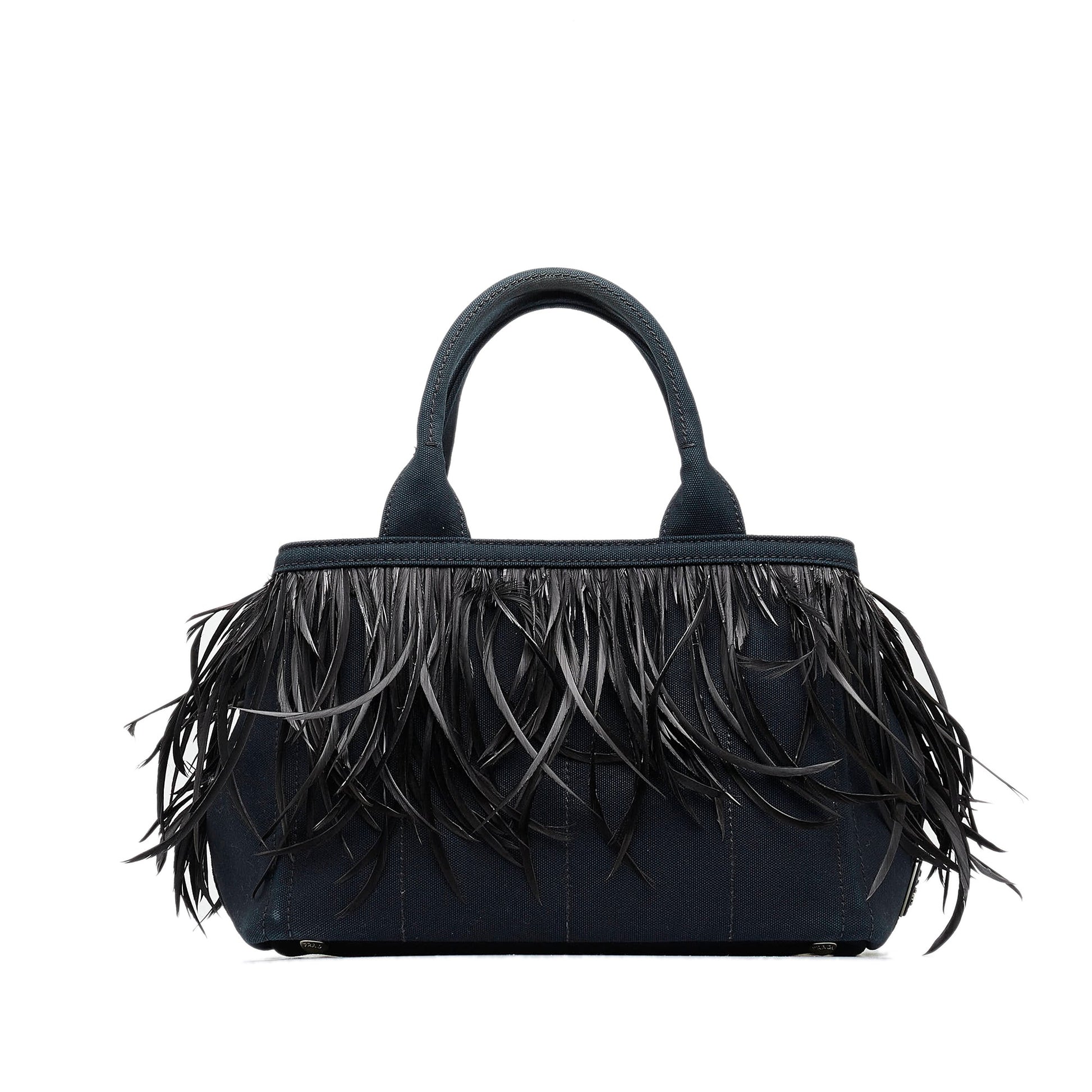 Prada Canapa Convertible And Feather Tote Satchel Canvas Black Mini Satchel Bag