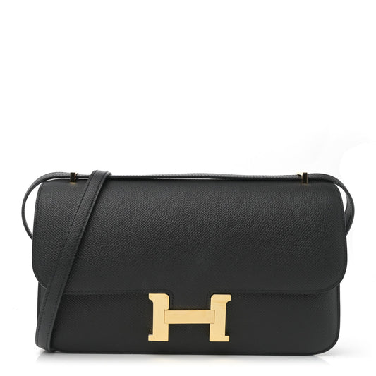 Hermes Epsom Constance Elan Handbag Black Travel Bag 25 Black 1757931