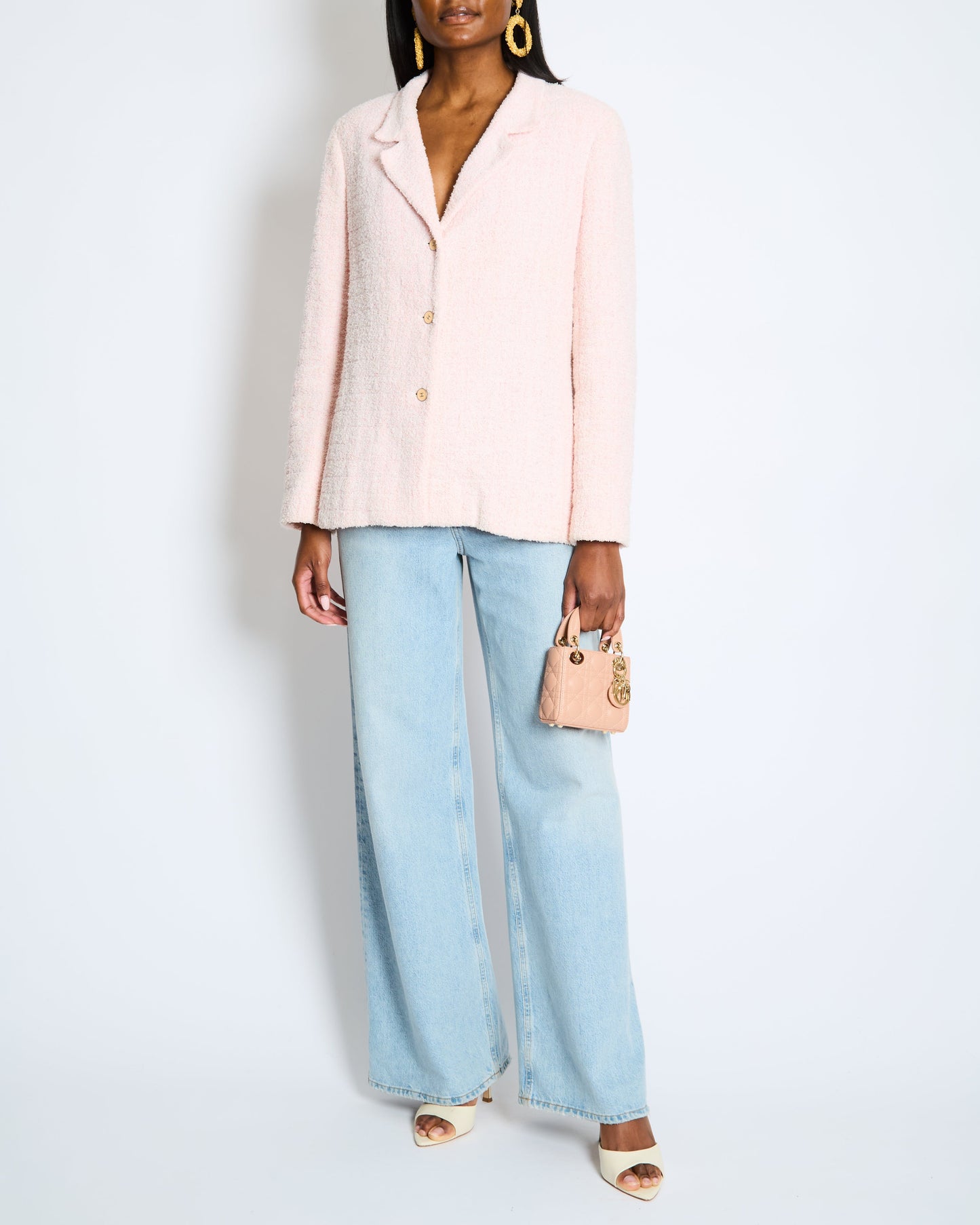 Chanel Pastel Pink Tweed Jacket with Silver and Beige CC Logo Buttons Size FR 38 (UK 10)