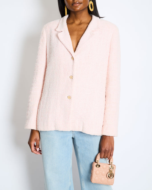 Chanel Pastel Pink Tweed Jacket with Silver and Beige CC Logo Buttons Size FR 38 (UK 10)