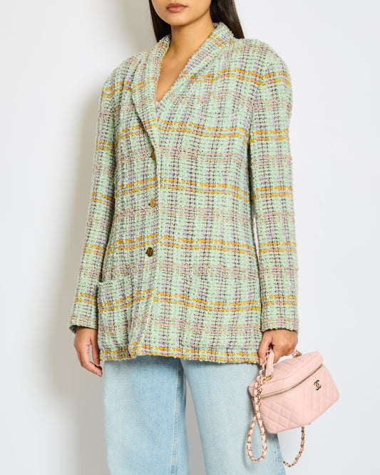 Chanel 1994 Green, Orange and Purple Tweed Jacket with Brushed Gold CC Logo Buttons Size FR 38 (UK 10)