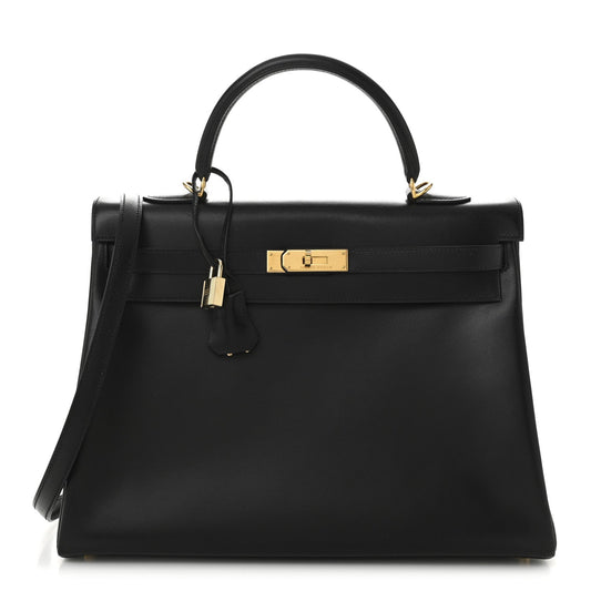 Hermes Box Kelly Retourne Handbag Black Travel Bag 35 Black 1759410