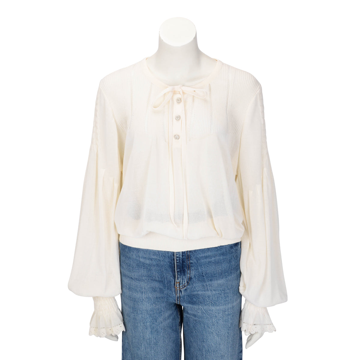 Chanel Ivory Knitted Pintuck Detail Blo FR 50 Accessory