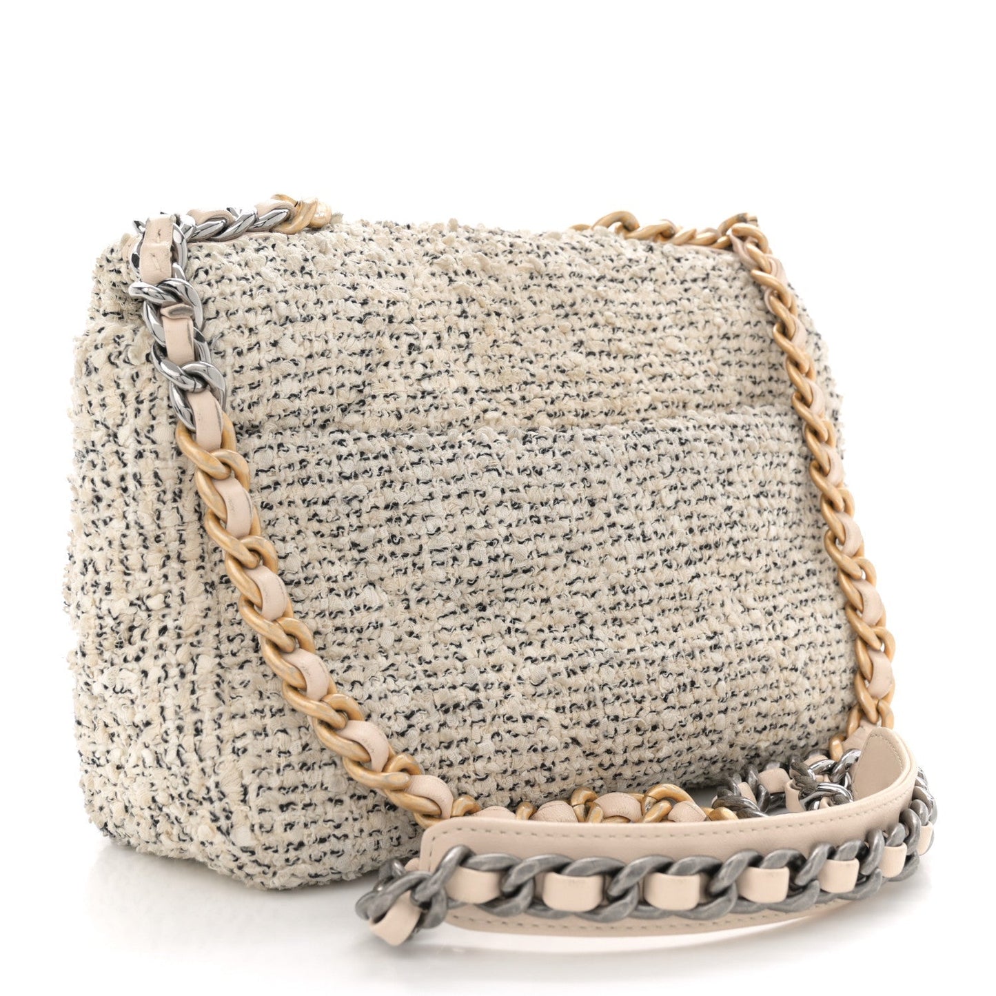 Chanel Tweed Quilted Medium 19 Flap Ecru Black Accessory