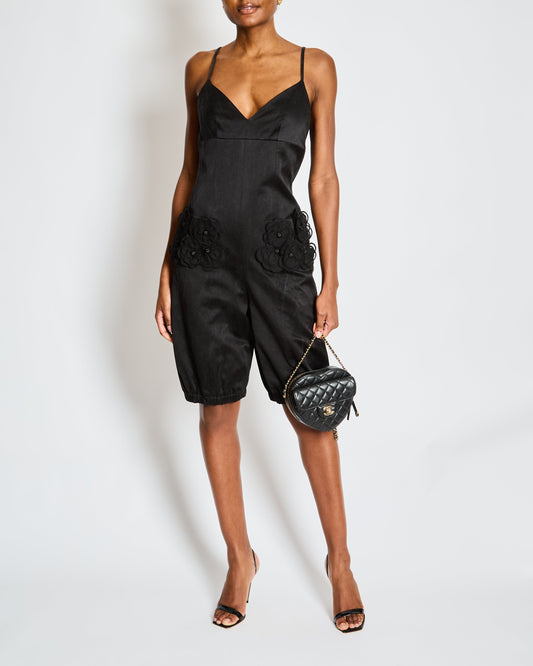 Chanel Black Strappy Playsuit with 3D Camelia Flower Pocket Detail Size FR 36 (UK 8) Accessory