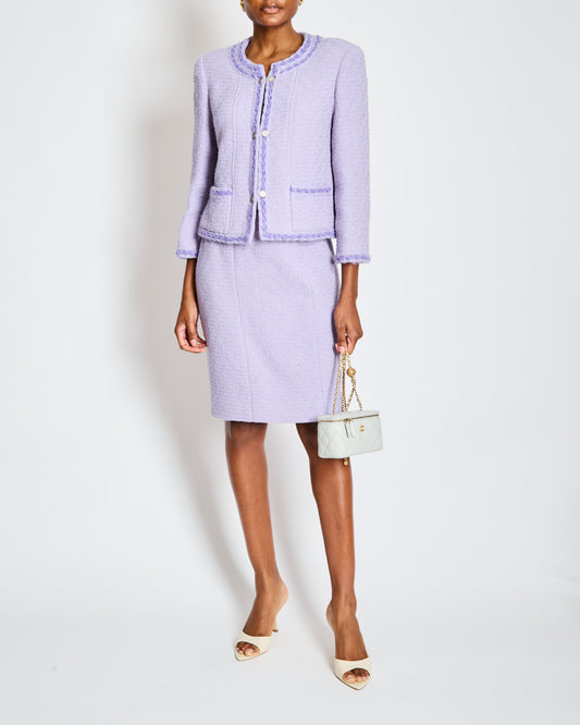 Chanel 98/A Lavender Two Piece Tweed Set with CC Button Detail Size FR 44 (UK 16) Accessory