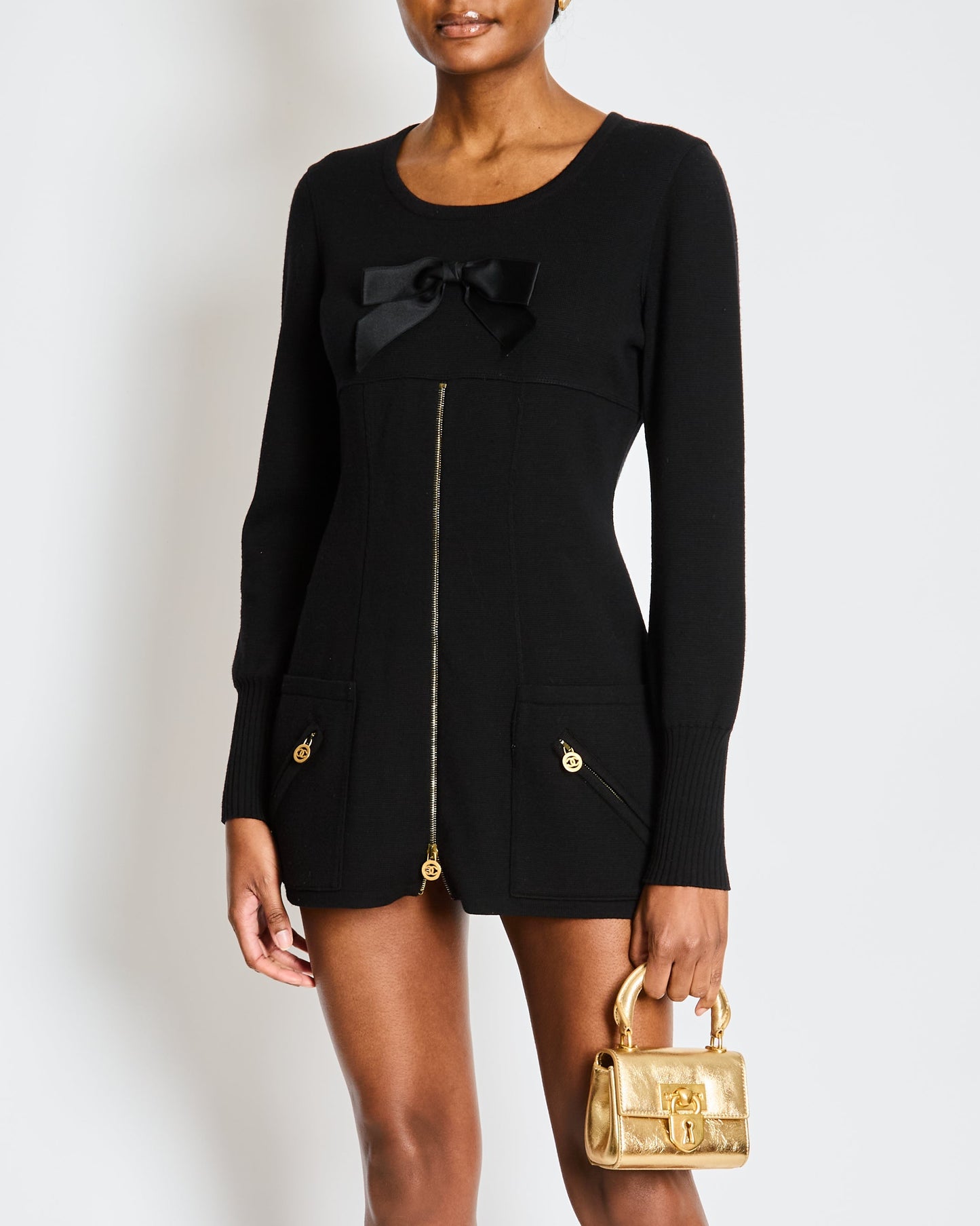 Chanel Black Long Sleeve Round Neck with CC Zip Detail Size FR 42 (UK 14) Accessory