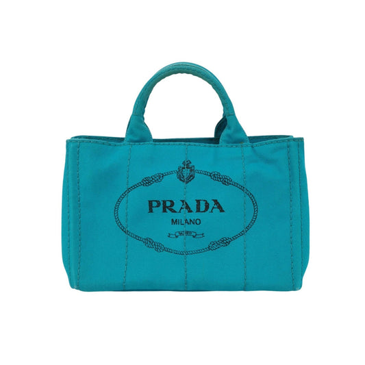 Prada Canape Tote Top Handle Bag Canvas Blue Tote Bag