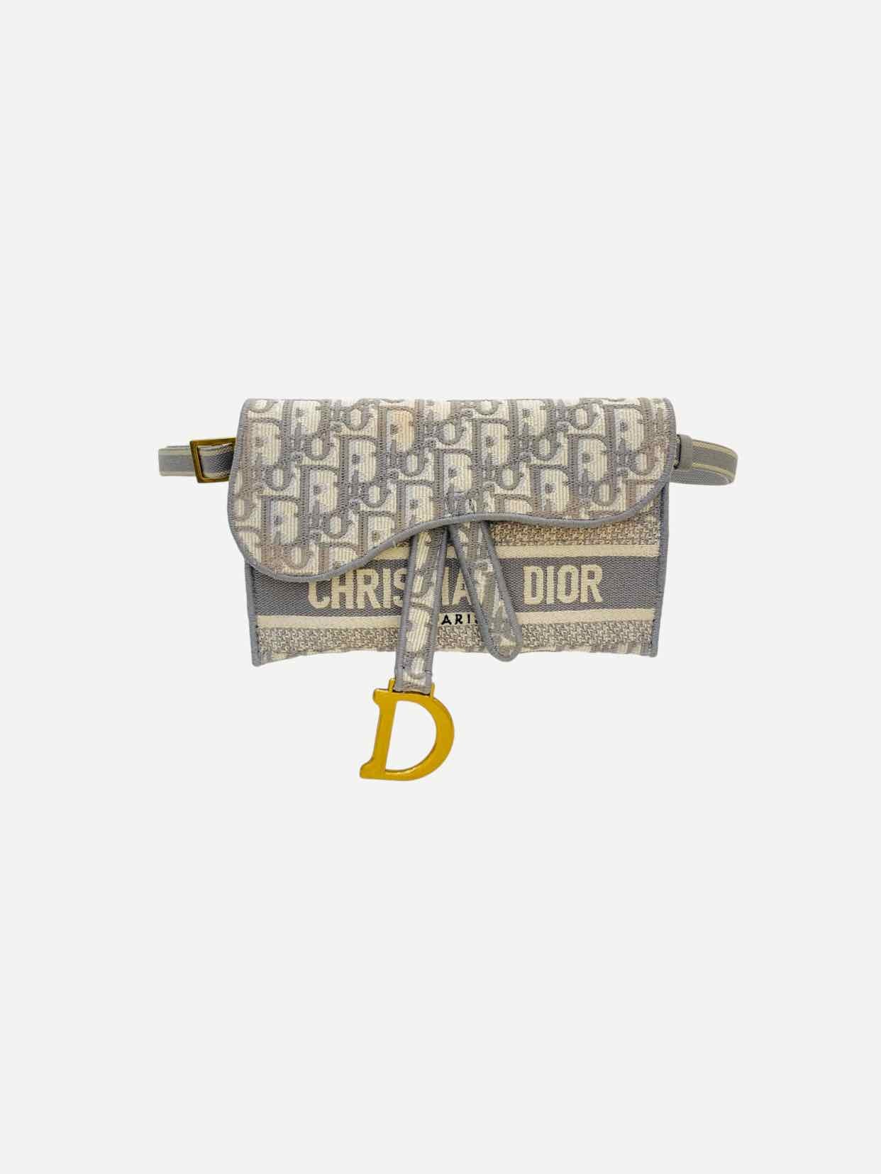 Dior Saddle Grey Oblique Belt Bag Canvas Gold Gray