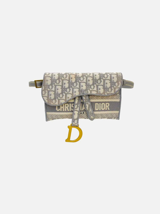 Dior Saddle Grey Oblique Belt Bag Canvas Gold Gray