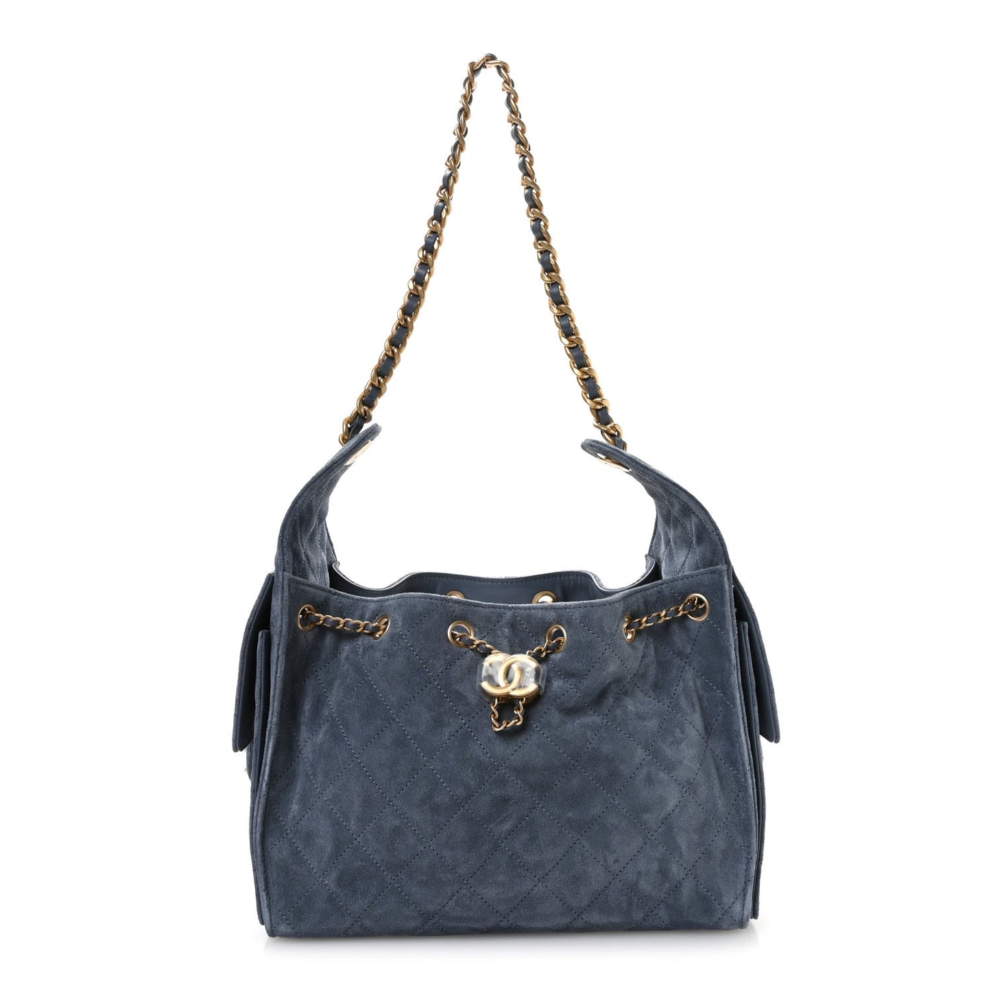 Suede Quilted Small 25 Handbag Blue Polished