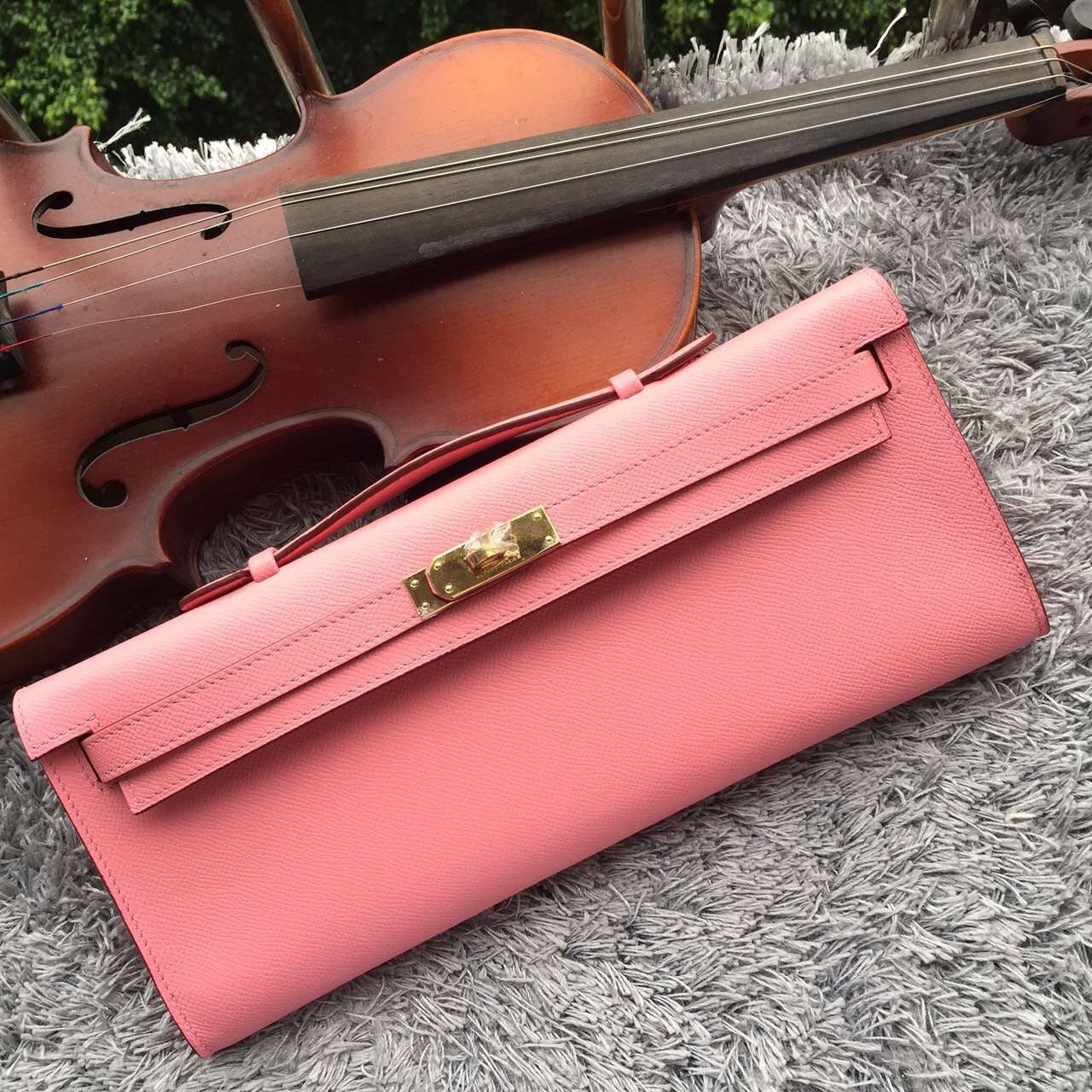 Hermes Luxury Handcrafted Kelly Cut Clutch Handbag Pink Clutch Bag