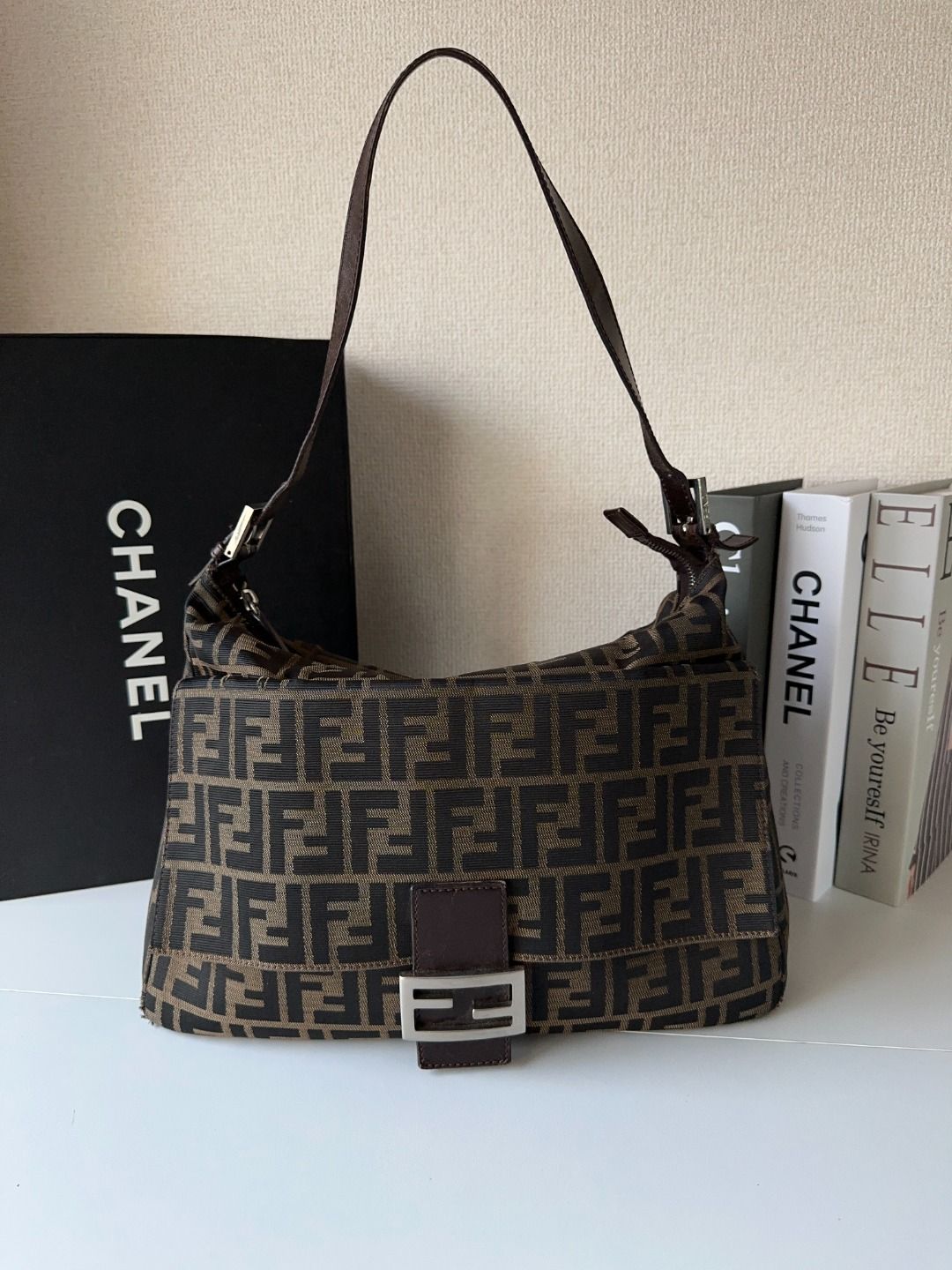 Fendi Handbag Zucca FF Baguette - Neutrals Shoulder Bags