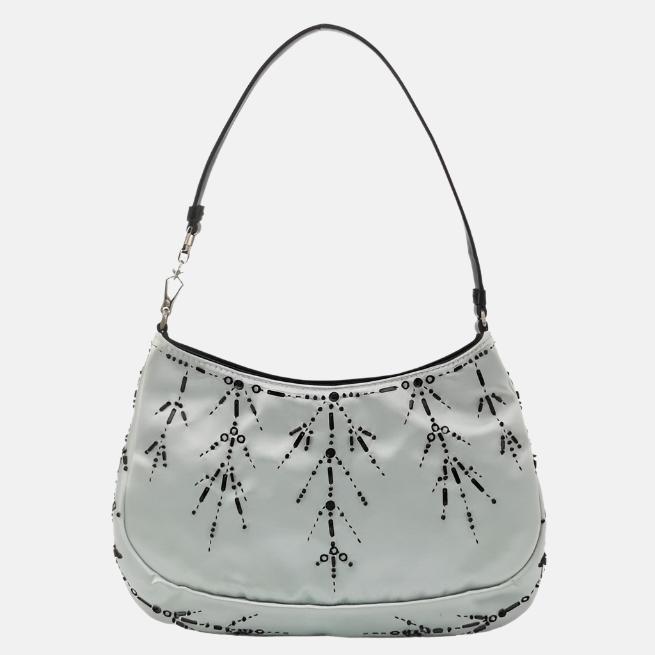 Prada Cleo Silk Beaded Embroidery Shoulder Bag Blue