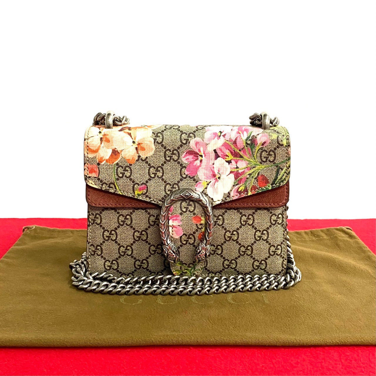 Gucci PVC GG Supreme Flora Dionysus Leather Brown Shoulder Bag