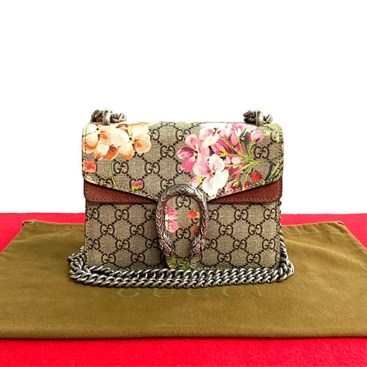 Gucci PVC GG Supreme Flora Dionysus Leather Brown Shoulder Bag