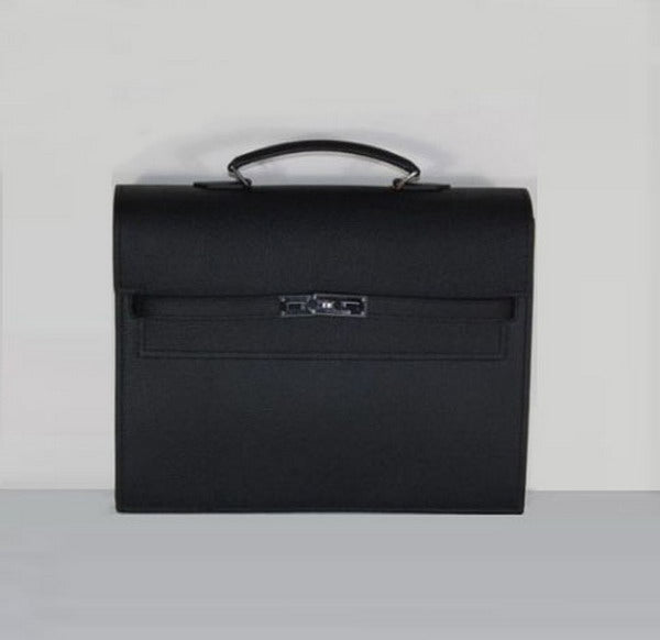 Hermes Luxury Briefcases H Briefcase Cow Bag Leather Black Travel Bag