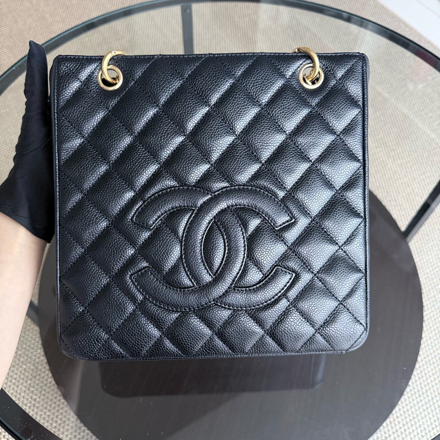 Chanel PST Petite Shopping Tote - Caivar Hardware Quilted Black Tote Bag