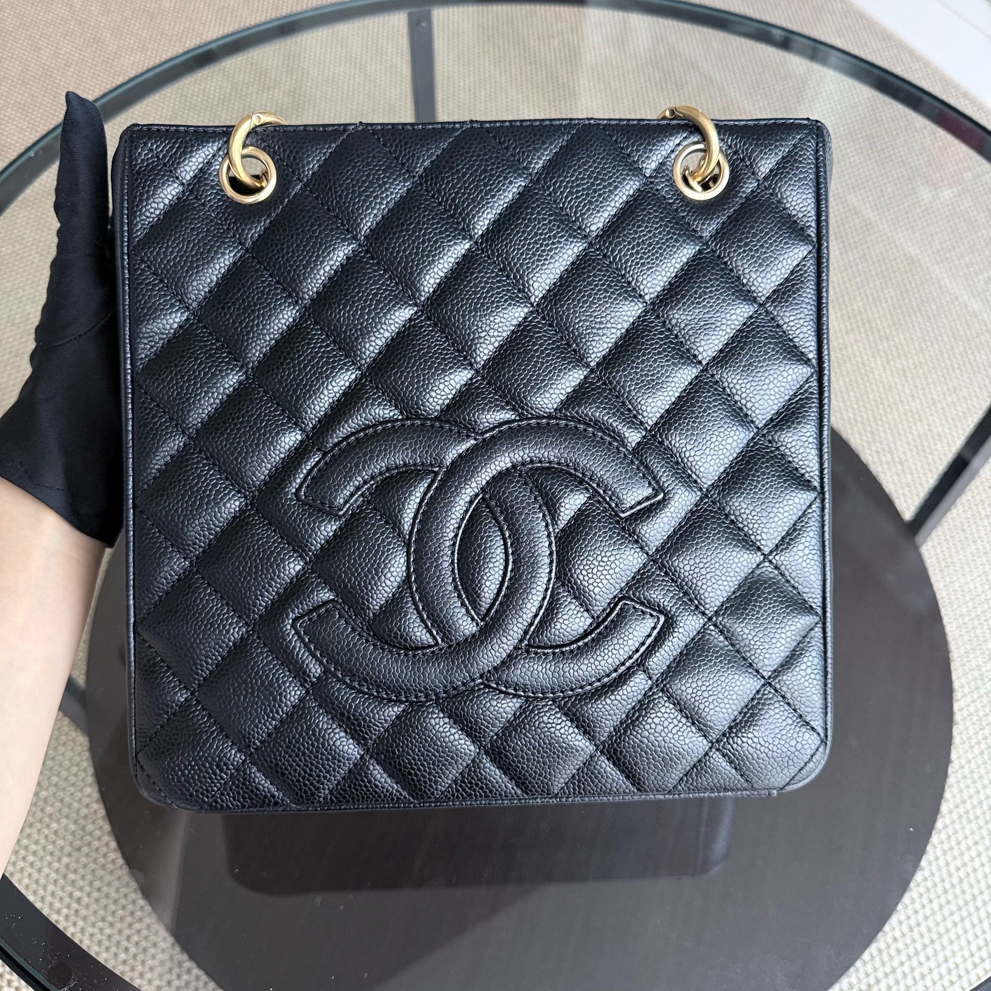 Chanel PST Petite Shopping Tote - Caivar Hardware Quilted Black Tote Bag