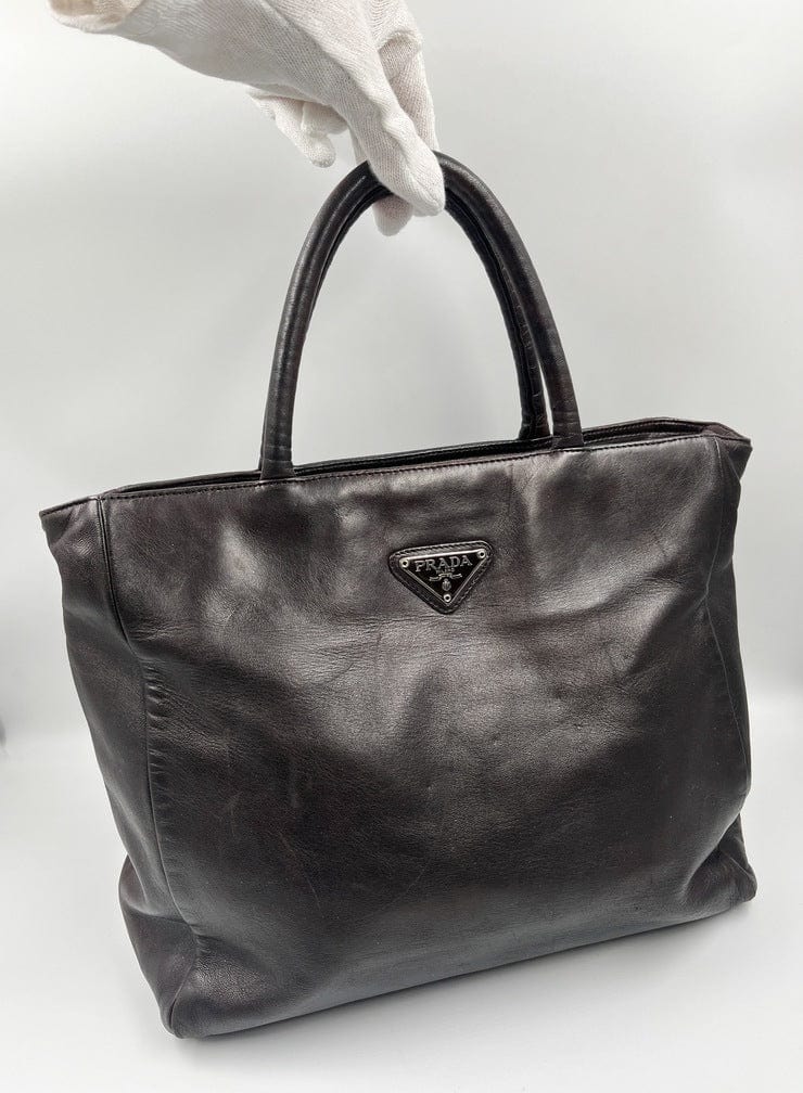 Prada Dark Tote Leather Brown Tote Bag