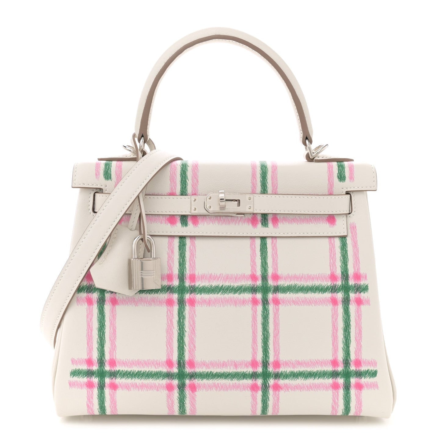 Hermes Swift Tartan Kelly Retourne Gris Pale Rose Bubblegum Travel Bag