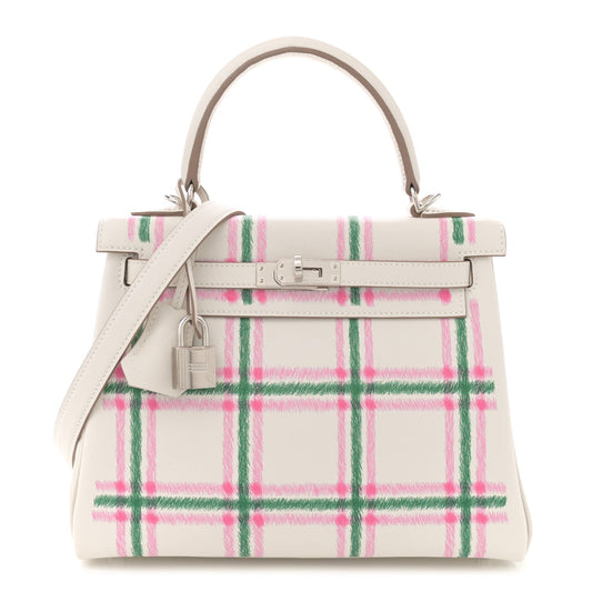 Hermes Swift Tartan Kelly Retourne Gris Pale Rose Bubblegum Travel Bag