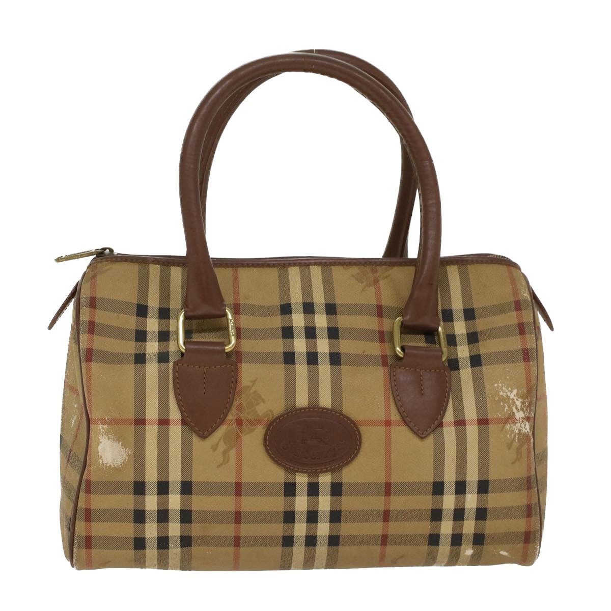 Burberry Luxury ss Nova Check Hand Bag Pvc Auth Leather Brown Beige Travel Bag