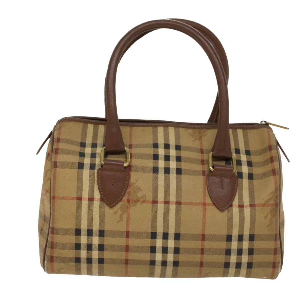 Burberry Luxury ss Nova Check Hand Bag Pvc Auth Leather Brown Beige Travel Bag