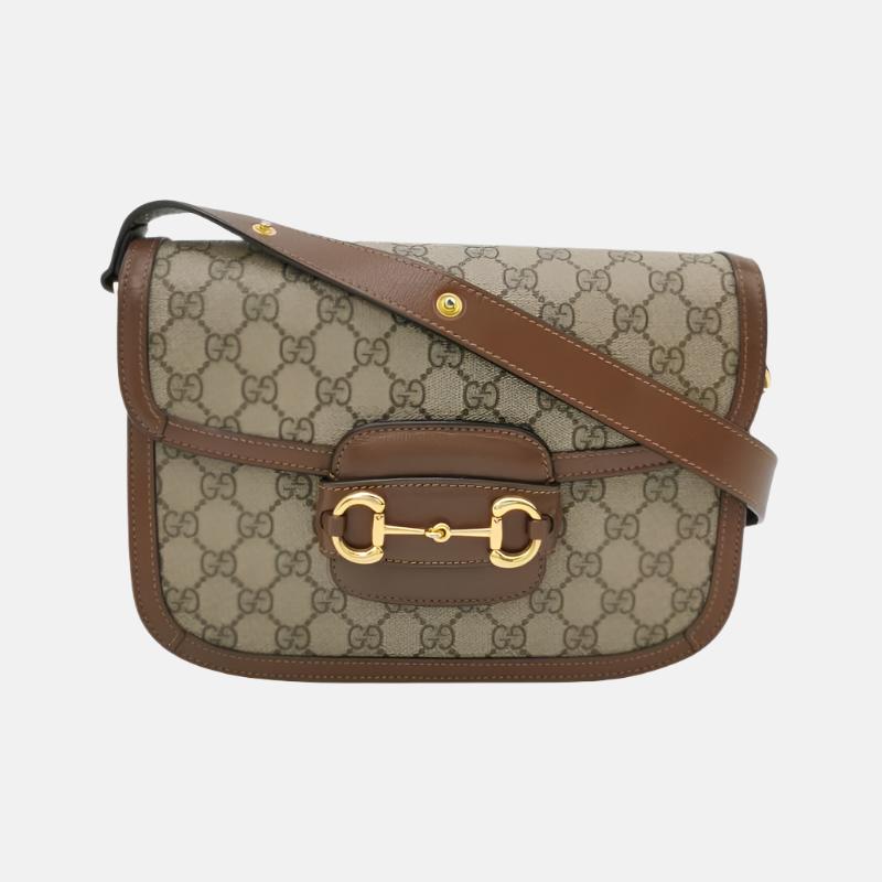 Gucci Horsebit GG Monogram Leather Canvas Brown Travel Bag