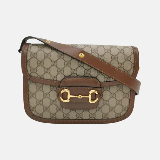 Gucci Horsebit GG Monogram Leather Canvas Brown Travel Bag