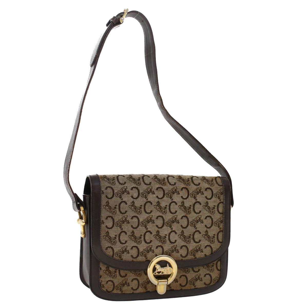 Luxury C Macadam Horse Carriage Shoulder Bag Canvas Brown Dark Brown