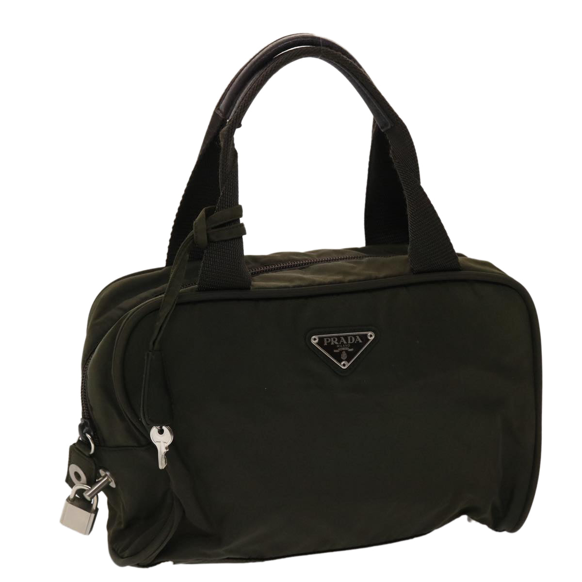 Prada Hand Bag Khaki Auth Nylon Travel Bag