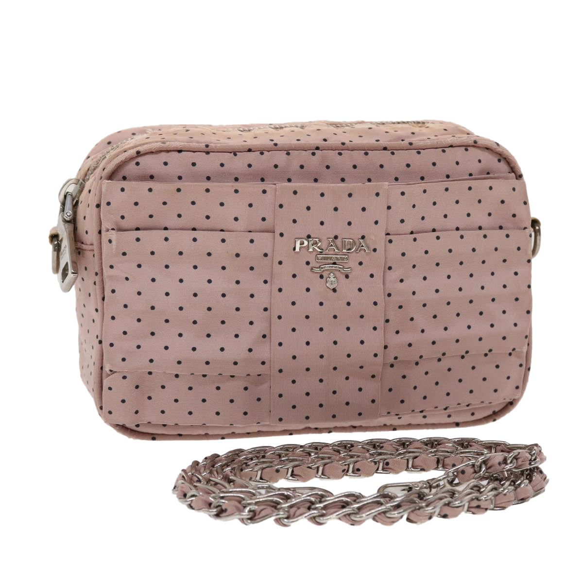 Prada Dot Shoulder Bag Nylon Black Pink