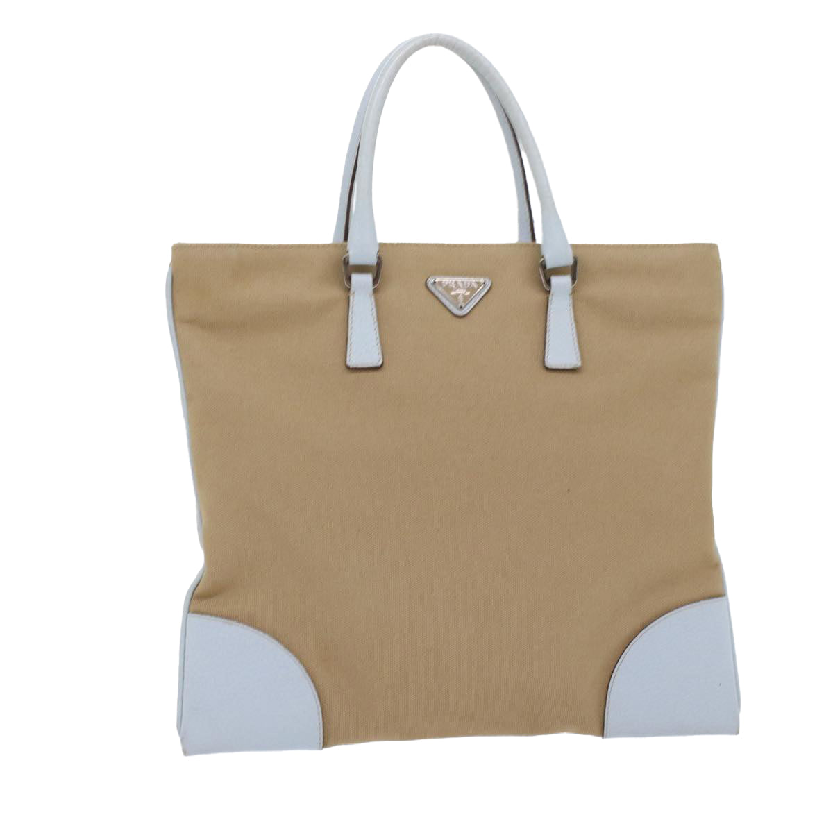 Prada Tote Bag Leather Canvas Beige