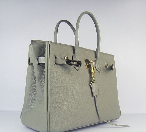 Hermes Luxury Birkin Cm Togo Handbags Dark Grey Leather Gold Travel Bag
