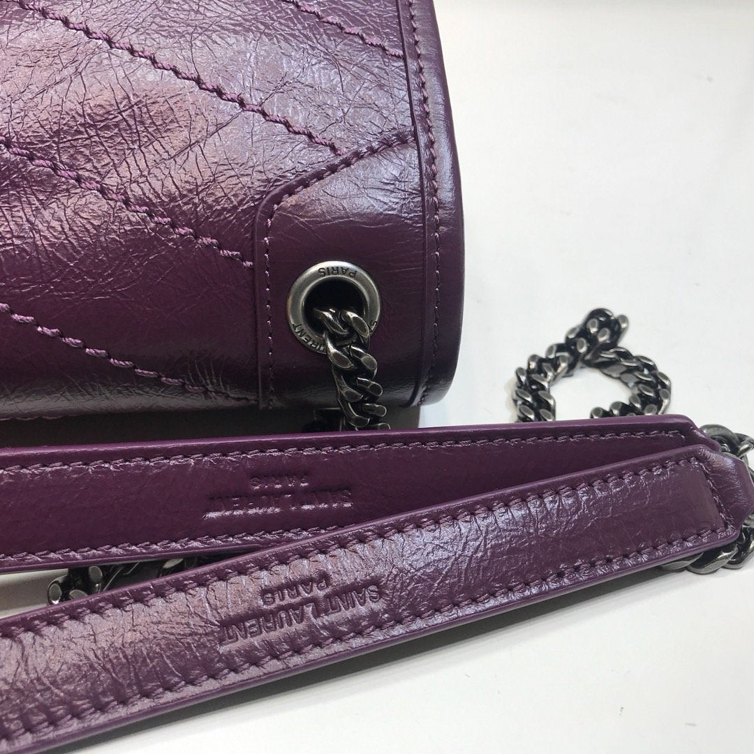 YSL Saint Laurent Niki Baby Crinkled Dark Violet Chain Handbag