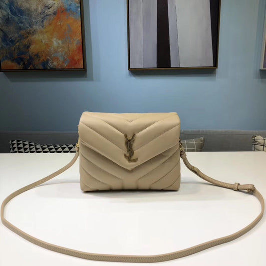 YSL Saint Laurent Loulou 7in 18cm Beige Mini Shoulder Bag