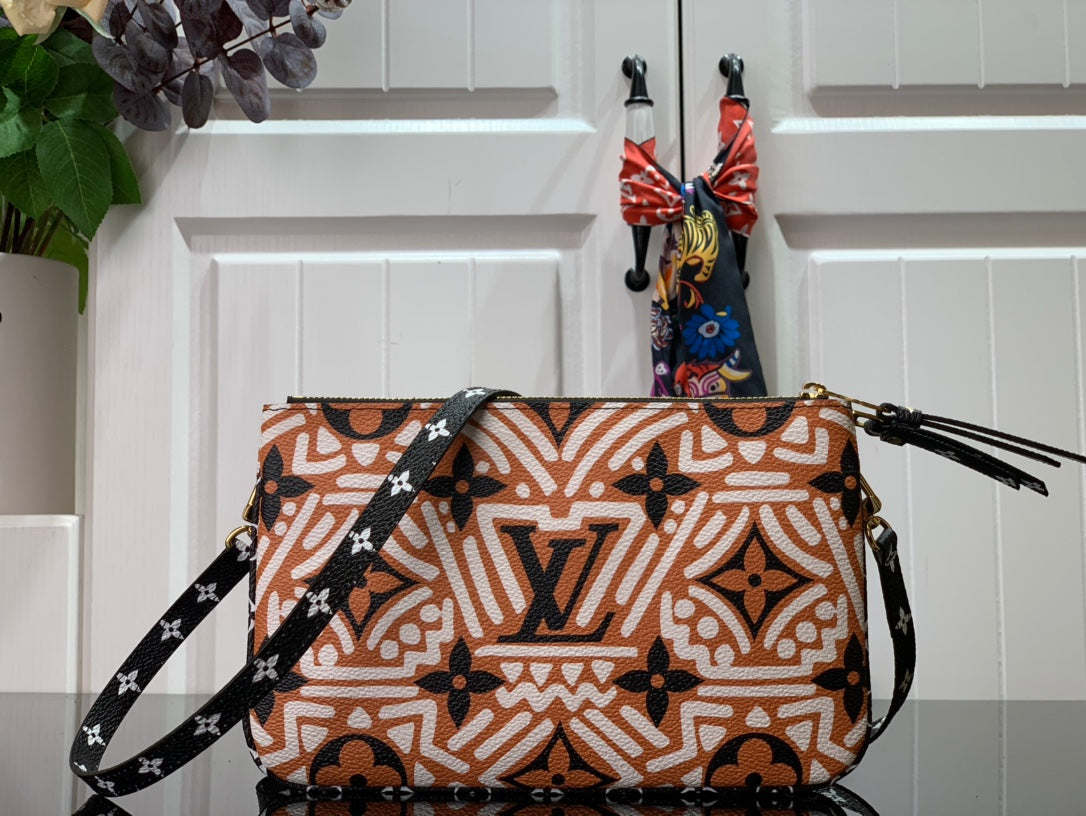 Top Quality Top Quality Crafty Double Zip Canvas Monogram Crossbody Bag