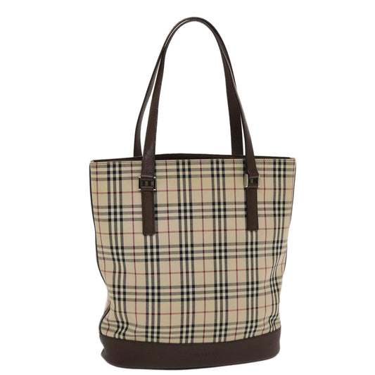 Burberry Luxury ss Nova Check Tote Bag Auth Leather Canvas Brown Brown Auth 49087