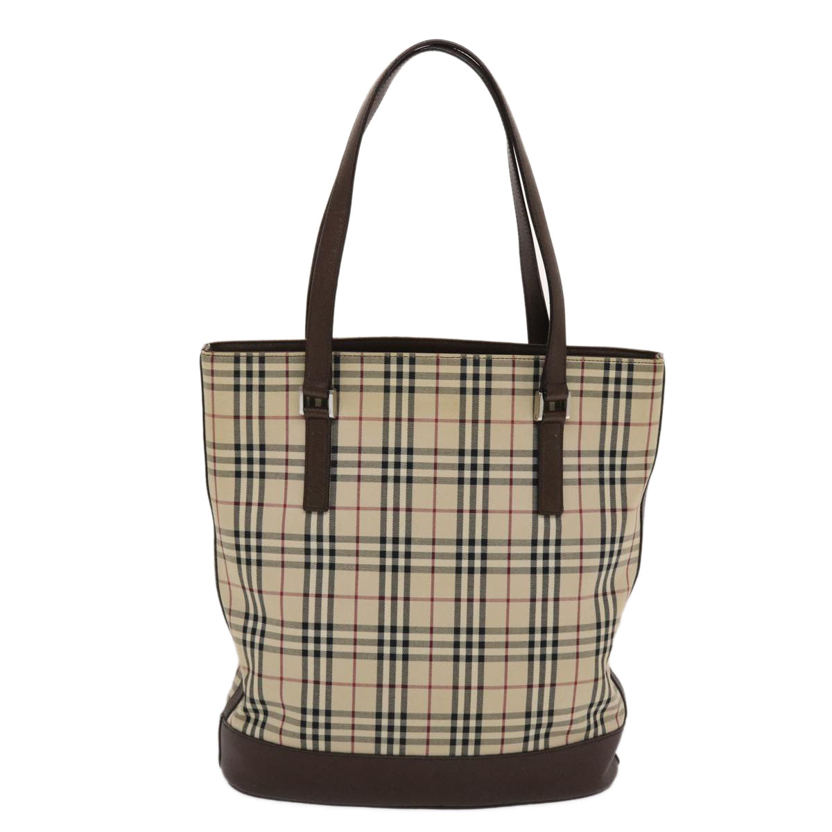 Burberry Luxury ss Nova Check Tote Bag Auth Leather Canvas Brown Brown Auth 49087