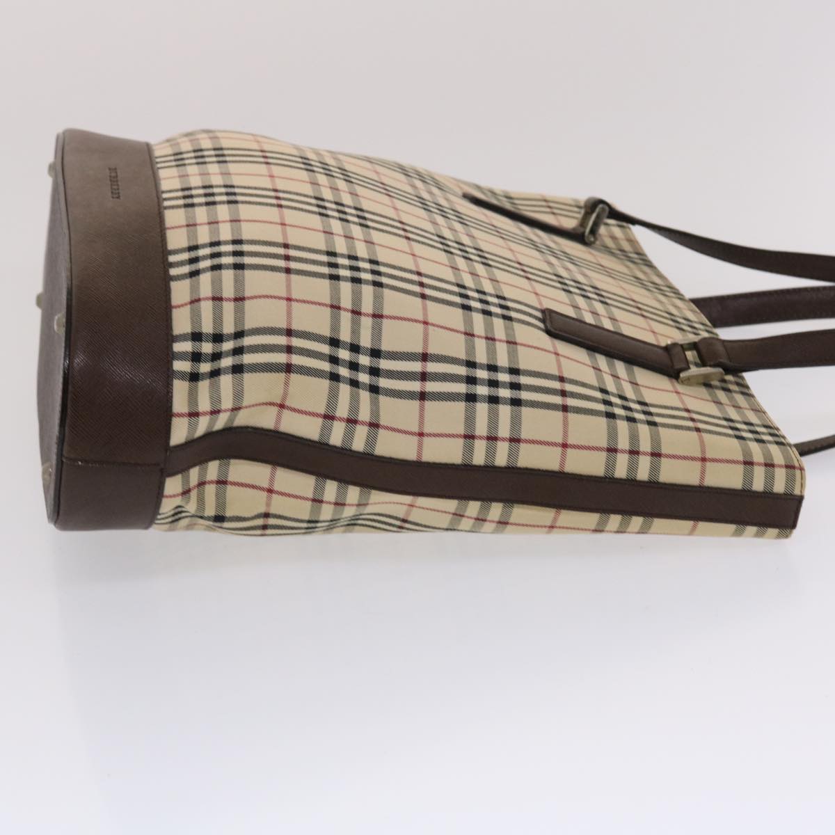 Burberry Luxury ss Nova Check Tote Bag Auth Leather Canvas Brown Brown Auth 49087