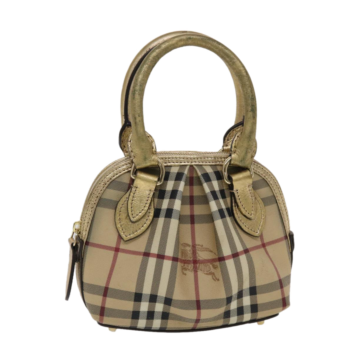 Burberry Luxury Nova Check Hand Bag Pvc Auth Leather Beige Gold Travel Bag