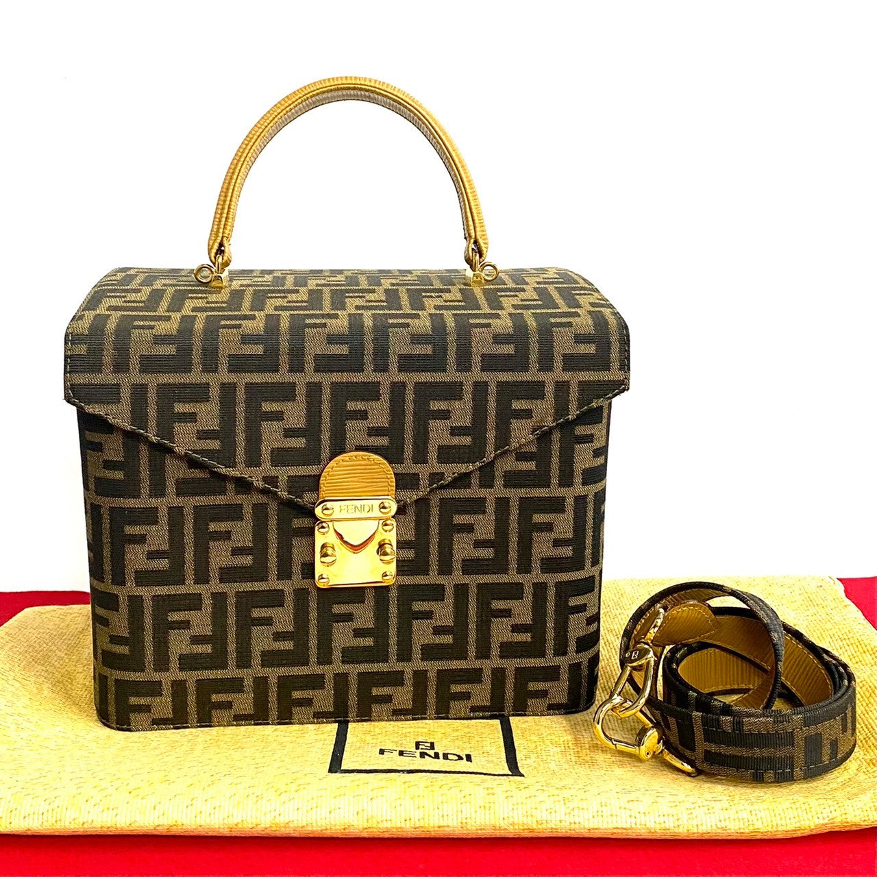 Fendi Shoulder Bag Zucca Women Leather Canvas Brown