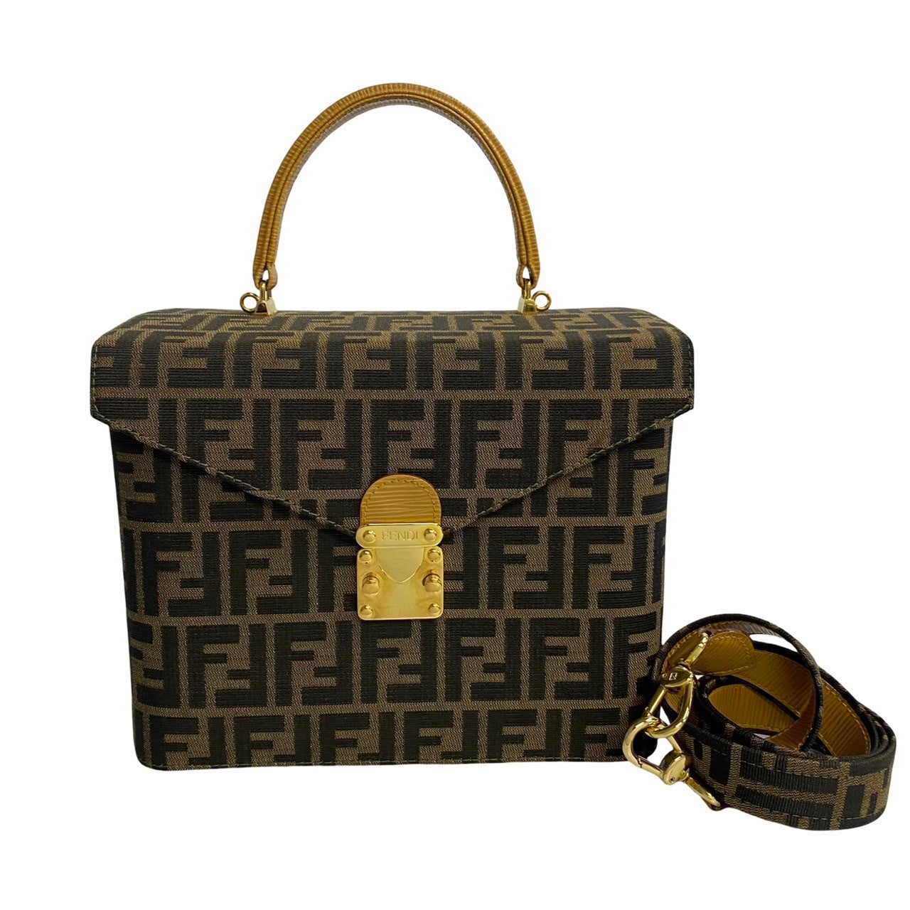 Fendi Shoulder Bag Zucca Women Leather Canvas Brown