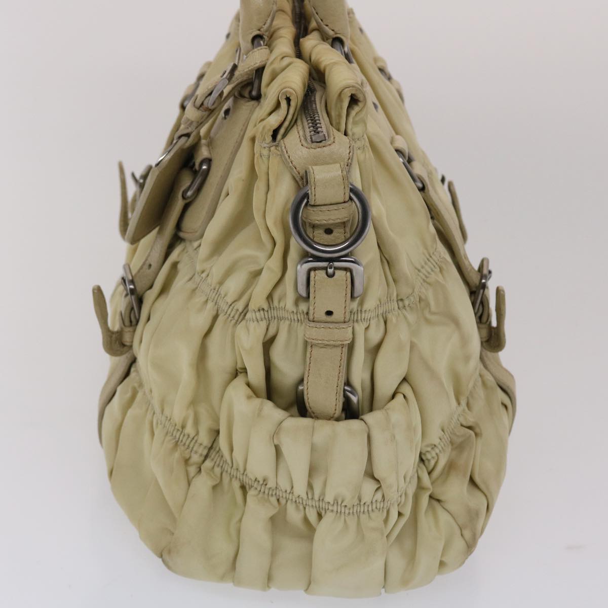 Prada Hand Bag 2Way Leather Nylon Beige Travel Bag