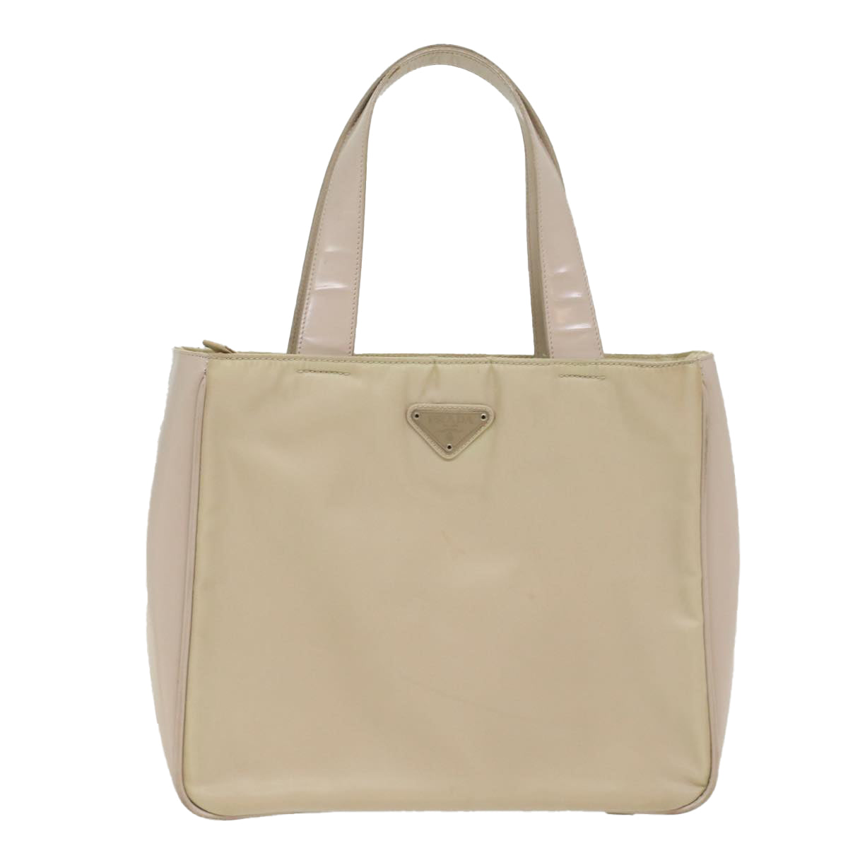 Prada Hand Bag Ivory Leather Nylon Beige Travel Bag