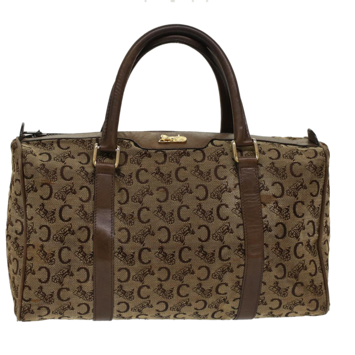 Luxury C Macadam Hand Bag Beige Leather Canvas Travel Bag